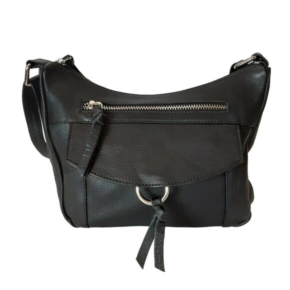 Great American Leather Works Black Leather Crossbody Crescent Bag Western Boho - Picture 1 of 12